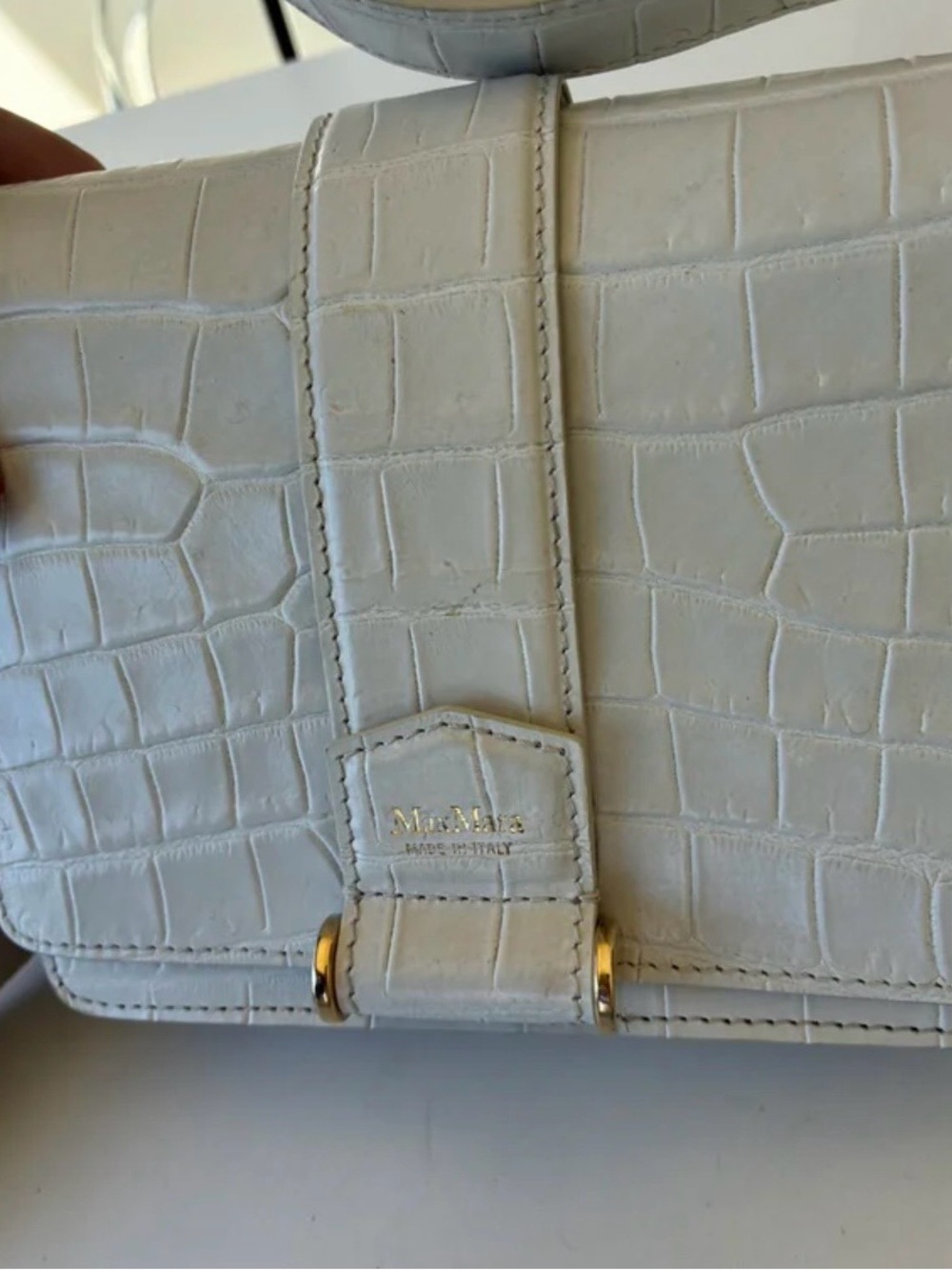 MaxMara Cream Croc-Embossed Crossbody Bag with Gold Hardware